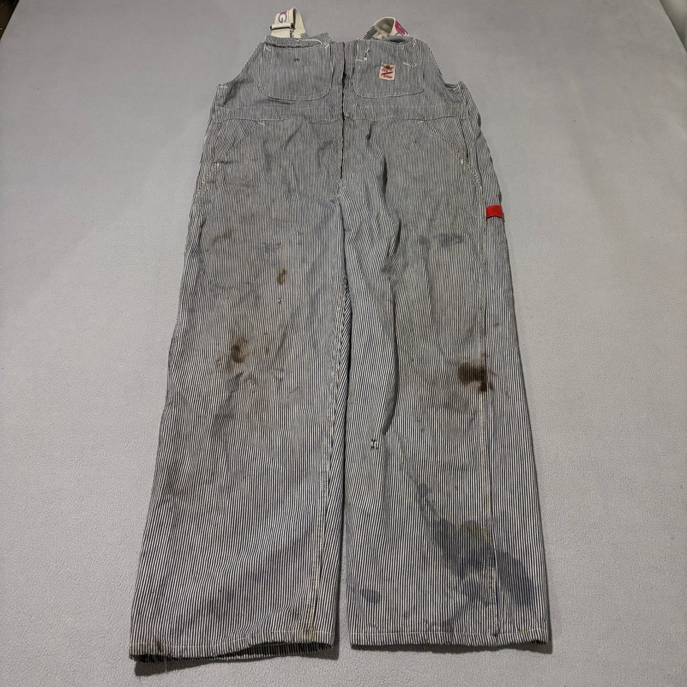 Vintage GWG Red Strap Hickory Stripe Overalls Mens 42x27 Blue White Union 70s